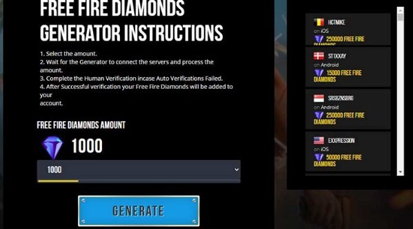 Generator Diamond FF Tanpa Verifikasi  
